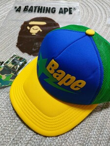 新品 未使用 A BATHING APE アベイシングエイプ BAPESTA ベイプスタ メッシュキャップ ブルー グリーン 青 黄色 緑 キャップ 帽子 エイプ