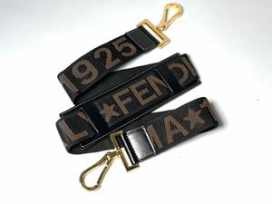 D352 未使用に近い 極美品　FENDI フェンディ ショルダーストラップ ROMA 1925 ITARY ロゴ ブラウン系 バッグ 肩紐　斜め掛け