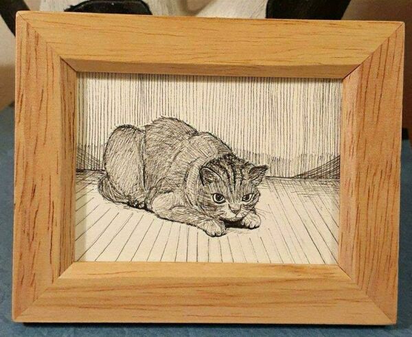 猫　ボールペン画