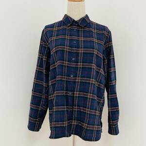 a03095 美品 UNIQLO ユニクロ レディース シャツ 長袖 薄手 L 綿100％ チェック柄 上質 万能 シンプル 定番 ベーシックカジュアルスタイル