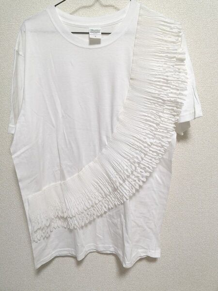 デザインTシャツ ハンドメイド フリルが可愛い! 白 Lサイズ