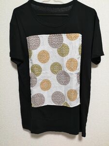 お値下げ★　半袖Tシャツ　和柄　お花　ハンドメイド　Lサイズ　黒