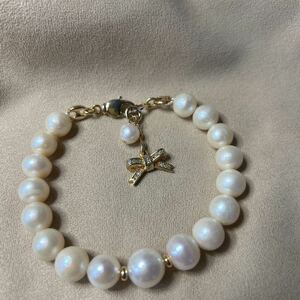  fresh water pearl 8 millimeter from 10 millimeter bracele # ribbon 