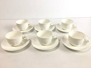 Y322 Noritake/ノリタケ　Bone China カップ＆ソーサー　6客セット　シンプル　ホワイト　波ふち　フリル　コーヒーカップ/ティーカップ