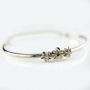  Hawaiian jewelry bracele platinum amethyst diamond plumeria bangle pt900 lady's 2 month birthstone diamond 