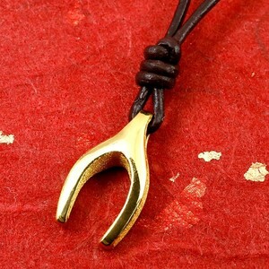 純金 メンズ ネックレス 革紐 24金 トップ 金 ゴールド 24K ウィッシュボーン ペンダントトップ k24 wishbone 人気