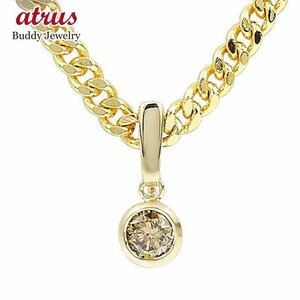 18 gold necklace top flat top men's Gold 18k diamond one bead simple Brown diamond 0.5ct k18ki partition chain 