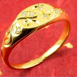 24金 リング ダイヤモンド 純金 メンズ 太め 金 ゴールド 24k 指輪 k24 シンプル おしゃれ ダイヤ ピンキーリング 幅広 彫り 男性