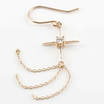 ピアス 18金 ゆれる クロス キュービックジルコニア フック ゴールド シンプル ピンクゴールドk18 18k 女性 十字架 華奢 ロング_画像2