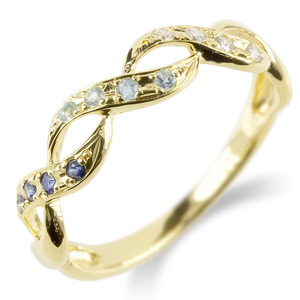 ゴールド リング ダイヤモンド ブルートパーズ サファイア スクロール 指輪 10金 10k イエローゴールドk10 婚約指輪 ダイヤ 安い