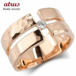 18 gold ring diamond Cross men's ring Gold pink gold k18 18k ring wide width hammer eyes ... 10 character .