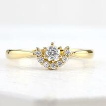 婚約指輪 安い 18金 リング ダイヤモンド 指輪 イエローゴールドk18 ピンキーリング ダイヤ ハーフヘイロー プラスミミ_画像8