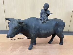 RM5506 古銅製 牛童子 牧童　置物 縁起物 飾り物　銅像　時代物　0921