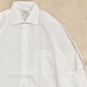 メンズ M相当 60～70s RN29564 ポリコットン ホワイト ドレスシャツ アメリカ古着 白シャツ ワイシャツ ヴィンテー