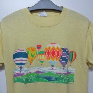 80s USA製　Ｔシャツ　ML　黄色　1986 バルーン　supurshirts シングル　アメカジ古着　sy3750