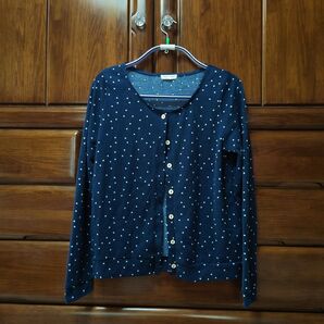 カーディガン 紺 白 水玉 ドット