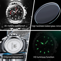 Olevs メンズ ステンレススチール ウォッチ 高級ブランド クォーツ 多機能 ダイヤル 防水 ビジネス 腕時計_画像2