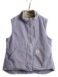 US企画 カーハート モックネック 裏 ボア ダック ベスト レディース M / 古着 CARHARTT パイル フリース フルジップ ワーク 重ね着 厚手 紫