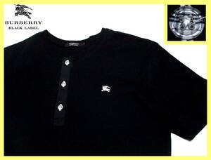 大人気サイズ L(3) 日本製☆バーバリーブラックレーベル ホース刺繍 ノバチェック柄ボタン リブニット ヘンリーネック Tシャツ