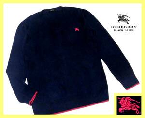 大人気サイズ L(3)☆美品 バーバリーブラックレーベル ホース刺繍 前身頃シャドーアーガイルデザイン 羊毛混紡 Vネック ニットセーター