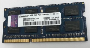 KINGSTON 2rx8 PC3-12800S 4GB DDR3 ノートパソコン用メモリ 204ピン ECCなし DDR3-1600 4GB DDR3 LAPTOP RAM