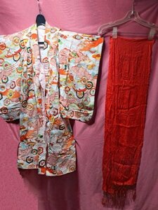 USED детский "Семь, пять, три" кимоно / три сяку obi / половина нижняя рубашка / сусоёкэ нижнее белье 4 позиций комплект красный / белой серии 