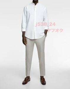 夏に最適 速乾 新品 リネン ZARA MAN 青 水色 麻 シャツ 送料210円 XL メンズ 長袖 スタンドカラー 立ち襟 マオカラー