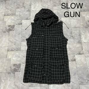 SLOW GUN スローガン ウールベスト ジャケット フード フーディー 日本製 チェック柄 サイズ3 L相当 玉FS1024