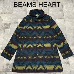 BEAMS HEART ビームス ハート メルトンコート ジャケット ネイティブ柄 クルミボタン ウール混 サイズ0 XS相当 玉FS1030