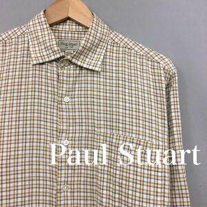 【美品・良品】ポールスチュアート Paul Stuart シャツ 長袖 日本製 三陽商会 チェック柄 ベージュ Lサイズ メンズ 男性用 ♭★φ