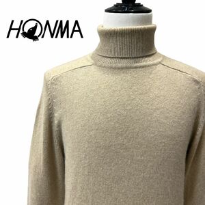 本間ゴルフ Hiro Honma ヒロ ホンマ 上質 カシミヤ100％ 長袖 タートルネック ニット セーター メンズ M キャメル ベージュ ゴルフウェア