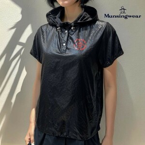 美品 Munsingwear マンシングウェア 半袖 ナイロン ウインドブレーカー プルオーバー ジャケット / M サイズ レディース 黒 ゴルフウェア