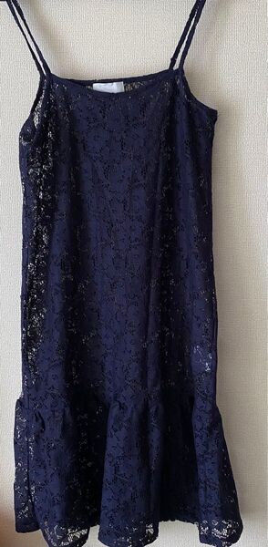 【美品】メッシュワンピース ネイビー メッシュキャミワンピース メッシュトップス ロングワンピース レース 紺色 キャミワンピース