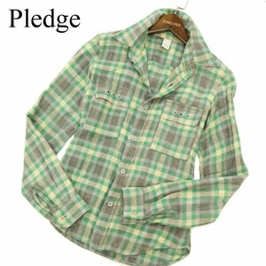 Pledge プレッジ 通年 スリム★ 長袖 ワーク チェック シャツ Sz.48　メンズ 緑色系 日本製　C3T07363_8#C