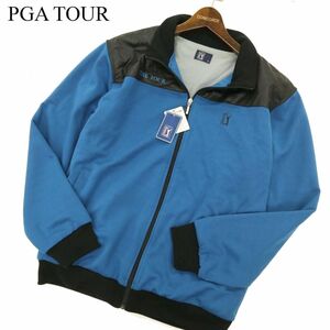 未使用★ PGA TOUR PGAツアー 秋冬 ロゴ 【裏起毛 防寒 防風】 ジップ ジャケット ブルゾン Sz.LL　メンズ 青 ゴルフ 大きい　C3T07362_8#N