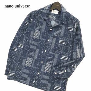 nano universe ナノユニバース 通年 長袖 PARIS AUTHENTIQUE 総柄★ シャツ Sz.S　メンズ ネイビー　C3T07397_8#C