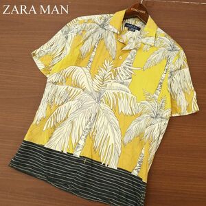 ZARA MAN ザラ マン 春夏 半袖 ヤシ柄★ 総柄 リゾート アロハ シャツ Sz.S　メンズ 黄色　C3T07048_8#A