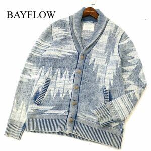 BAYFLOW ベイフロー 秋冬 インディゴ★ チマヨ 総柄 ショールカラー コットン ニット カーディガン Sz.3　メンズ　C3T07581_9#N