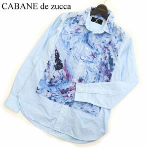 CABANE de zucca カバンド ズッカ 通年 長袖 総柄★ 切替 シャツ Sz.M　メンズ 水色　C3T07557_9#C