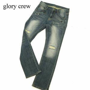 glory crew メンズビギ ダメージ&USED加工★ ジップポケット ストレッチ スキニー デニム パンツ ジーンズ Sz.M　メンズ　C3B03403_9#R