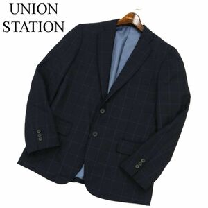 UNION STATION ユニオンステーション メンズビギ 秋冬 ウインドウペン ウール★ 2B テーラード ジャケット Sz.L　メンズ 紺　C3T07736_9#N