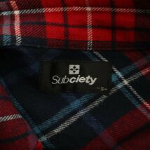 Subciety サブサエティ 秋冬 長袖 ビッグロゴ刺繍★ チェック ネル シャツ Sz.S　メンズ 赤　C3T07715_9#B_画像7