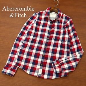 美品★ Abercrombie&Fitch アバクロンビー＆フィッチ 通年　長袖 チェック柄★ シャツ Sz.S　メンズ 赤　C3T07919_9#C