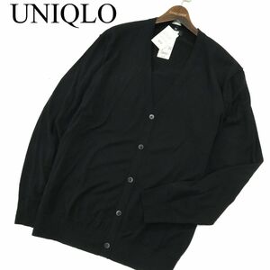 【新品 未使用】 UNIQLO ユニクロ 秋冬 メリノウール100%★ Vネック ニット カーディガン Sz.3XL　メンズ 黒 大きいサイズ　C3T07916_9#K