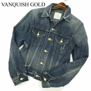 VANQUISH GOLD ヴァンキッシュ 秋冬 【ロゴ パイソン 刺繍】 加工 デニム ジャケット Gジャン Sz.46　メンズ 日本製　C3T08095_9#N