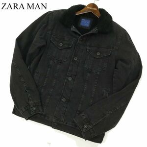 ZARA MAN ザラ マン 秋冬 USED加工★ 襟ボア デニム ランチジャケット Gジャン Sz.M　メンズ 黒 モロッコ製　C3T08094_9#N