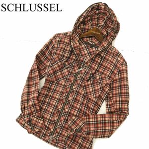 SCHLUSSEL シュリセル 秋冬 長袖 ダブルジップ フーディー ワーク チェック ネル シャツ パーカー Sz.2　メンズ　C3T08114_9#B