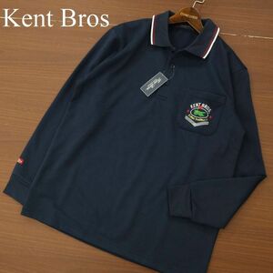 【新品 未使用】 Kent Bros ケントブロス 秋冬 長袖 ロゴ刺繍★ 裏起毛 ポロシャツ Sz.L　メンズ ネイビー ゴルフにも　C3T08048_9#B