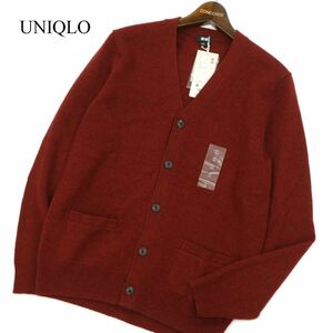 【新品 未使用】 UNIQLO ユニクロ 秋冬 Vネック ラムウール100%★ ニット カーディガン 羽織り Sz.M　メンズ 赤　C3T08392_9#K