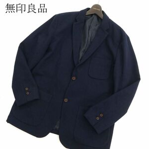 MUJI 無印良品 秋冬 2B ウール アンコン ツイード★ テーラード ジャケット Sz.XL　メンズ ネイビー 大きいサイズ　C3T08358_9#N